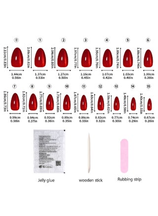 32Pcs Press On False Nails,Short Red Cat-Eye Almond-Shaped Artificial Nails, Perfectly Create a Fashionable Nail Art Effect. Fake Acrylic Nails With Glue Kit.False Nails Art DIY Gifts For Women. - view 4